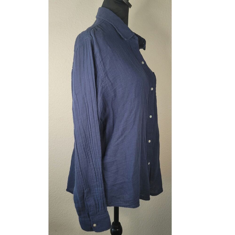 100% Organic Cotton Guazy Long Sleeve Blue Button-down Top Natural Shell Buttons - Picture 5 of 10